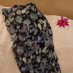 J Jill size L Large Rayon Pants, NWOT, floral pattern in blues and greens
